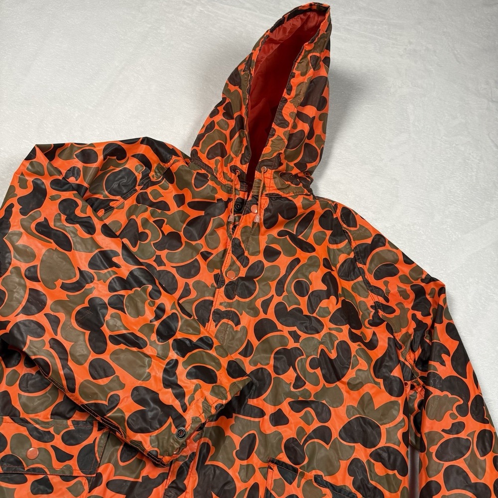 U S‎ Camper PVC Quilted Jacket Orange Camouflage All Weather Hooded Mens Size XL